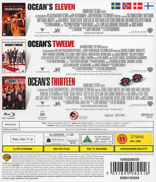 OCEANS ELEVEN & TWELVE & THIRTEEN BOX (3 disc) - Bluray